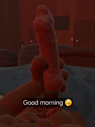 3d 3d_(artwork) 3d_model 4_fingers abs animal_genitalia artist_upload bedroom bedroom_background bedroom_setting belly_button canine_penis dick_pic grabbing_own_penis holding_own_penis knot knotted_penis large_penis morning morning_wood ollie_(syntholsoul) paws penis penis_focus penis_out pubic_hair rec_room self_upload sheath syntholsoul