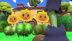 1boy 1girls 3d 3d_(artwork) 3d_animation 3d_model animated anthro anthrofied ass big_breasts blonde_hair blush bodysuit breasts cameltoe chomper_(pvz) electronic_arts female flora_fauna huge_breasts larger_female multiple_girls music nude outdoors outside patreon plant plant_humanoid plantie plants_vs._zombies plants_vs_zombies popcap_games smaller_male sound sunflower_(pvz) tagme video video_game_character video_games yoku_(artist) zombie zombie_(pvz)