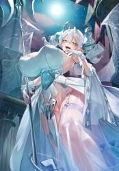 abdomen armored_female axe blush boobs castle cleavage curvy demon demon_girl demon_horns dress duel_monster evil_smile fangs female gloves hi_res huge_breasts konami labrynth_of_the_silver_castle large_breasts laugh legwear light_skin looking_at_viewer lovely_labrynth_of_the_silver_castle low-angle_view miwerjooggetser necklace night pale_skin pose princess queen seductive semi_nude sideboob smile thick_thighs transparent_clothing twin_drills twintails voluptuous vulva vulva_line weapon white_dress wide_hips younger_female yu-gi-oh!