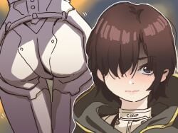 1girls ass ass_focus back_view bodysuit brown_hair clothing evie_(stellar_blade) female fully_clothed hair_over_one_eye handwear human medium_breasts nonsexual orenji pale_skin plugsuit short_hair skin_tight skintight skintight_bodysuit skintight_clothing solo stellar_blade stellar_blade:_blood_rain tagme thigh_gap tomboy
