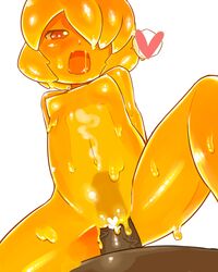 blush breasts censored cum cum_in_pussy fukurou_(owl222) goo_girl hair_over_one_eye heart monster_girl navel open_mouth original penis sex slime slime_girl spread_legs transparent_sex yellow_eyes yellow_slime