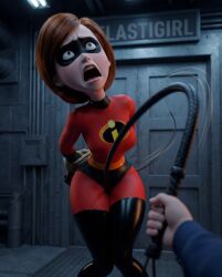 ai_generated arms_behind_back arms_tied arms_tied_behind_back bdsm bdsm_gear bodysuit brown_eyes brown_hair brunette brunette_female critical_hit damsel_in_distress disney dungeon elastigirl facility helen_parr legs_closed motion_blur pain pixar pussy_torture pussy_training pussy_whipping rope_bondage screaming superheroine the_incredibles tight_clothes tight_clothing whipped_clit whipped_clitoris wide_hips