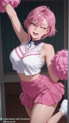 1girls ai_generated arm_up big_breasts breasts cheerleader cheerleader_uniform curvy curvy_body curvy_female dandadan dreamyan_ai female female_focus female_only hi_res high_quality high_resolution highres large_breasts looking_at_viewer one_eye_closed open_mouth pink_eyes pink_hair seductive seductive_eyes seductive_look seductive_mouth seductive_pose seductive_smile shiratori_aira_(dandadan) short_hair smile smiling solo solo_female solo_focus thick_ass thick_thighs thighs uncensored
