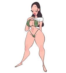 blush bra breasts brown_hair closed_eyes fit fit_female large_breasts long_hair navel nipples original original_character panties pussy see-through shirt shirt_lift slim_waist tagme thick_thighs underwear vanillasketchy voluptuous white_background wide_hips