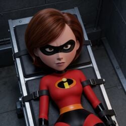 ai_generated bdsm before_rape black_heels bodysuit bondage brown_eyes brown_hair damsel_in_distress elastigirl gaze helen_parr high_heel_boots high_heeled_boots high_heels highres in_trouble preparing red_clothing staring strapped_down strapped_in superhero superhero_costume superheroine test_subject tight_clothes tight_clothing wide_hips