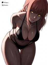 1girls almost_naked almost_nude artist_name artist_signature bending_forward breasts breasts_focus chainsaw_man cleavage clothing dewspire g_string hips looking_at_viewer makima_(chainsaw_man) red_eyes shading skimpy solo solo_female thick_thighs thighs wide_hips yellow_eyes