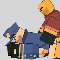 2boys anal_sex animated blocky_body commander_(tds) cum gay minigunner_(tds) on_top pants_down penis penis_in_ass roblox roblox_game robloxian shorter_than_30_seconds sound sound_effect tagme tower_defense_simulator video