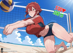 1girls 2026 ai_generated aizawa_tomo beach big_breasts blush breasts busty cleavage detailed female female_only hi_res highres illumaru large_breasts looking_at_viewer navel ocean patreon_username red_eyes red_hair short_hair smile solo stable_diffusion thick_thighs thighs tomboy tomo-chan_wa_onna_no_ko volleyball volleyball_uniform voluptuous water