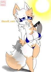 azlanfatahwarim beige_fur big_breasts big_thighs bikini bikini_bottom blue_eyes furry furry_female kit_community kit_community_v2 sunglasses sunlight tagme tagme_(artist) text white_fur