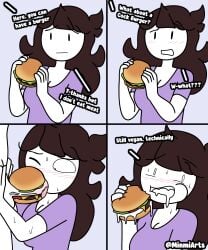 1boy 1boy1girl 1girls 4koma blowjob blush blushing brown_hair burger comic corruption cum cum_in_mouth cum_on_food dialogue english_text fellatio food food_play forced forced_blowjob forced_oral guilty hamburger jaiden jaiden_animations jaidenanimations minmiarts penis_in_mouth sexual_harassment sweat text white_skin youtube youtuber