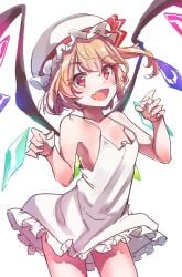 1girl 1girls apron apron_only background blank_background blonde blonde-haired_female blonde_female blonde_hair blonde_hair_female breasts eyebrows_visible_through_hair flandre_scarlet head_tilt konnyaku_(kk-monmon) monotone_background one_color_background open_mouth open_mouth_smile parted_lips petite petite_body petite_breasts petite_female petite_girl petite_tits plain_background red-eyed_female red_eyes small_boobs small_breasts small_tits smile smiley_face smiling smiling_at_viewer solid_color_background tilted_head tiny_breasts tiny_tits tongue touhou white_apron white_background