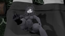 3d 3d_(artwork) 3d_render animal_humanoid armpits arms_behind_back bed black_body boobs boobs_out fatass_bitch feet_up foot foot_fetish lesbian mal0 mal0_(species) muscular_female pussy scp-1471 suductive white_eyes