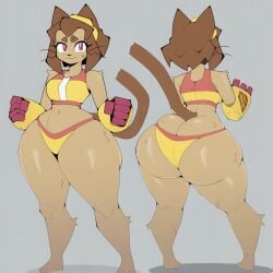 ai_generated animal_ears anthro anthro_female back_view big_ass big_eyes big_hips bikini bottom_heavy brown_hair bubble_butt cat_ears cat_girl cat_tail catgirl front_view gameoverse glitch_productions huge_ass kit_(gameoverse) large_ass medium_breasts multiple_views red_eyes round_ass short_hair swimsuit thick_ass thick_thighs wide_hips ztormreborn30