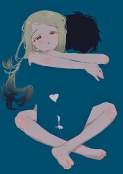 1boy 1girl :o absurdres arisu_syndrome barefoot black_hair blonde_hair commentary_request couple cum cum_in_pussy ejaculation feet gakuen_idolmaster happy_sex hetero highres idolmaster internal_cumshot invisible_man leg_lock long_hair missionary orange_eyes producer_(idolmaster) sex shinosawa_hiro soles toes vaginal