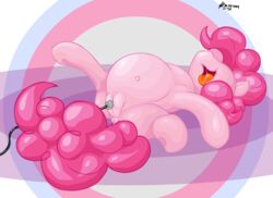 2014 anus big_belly crotchboobs equine female feral friendship_is_magic fur hair horse inflation lying mammal my_little_pony on_back open_mouth pink_fur pink_hair pinkie_pie_(mlp) pussy saliva shinekolt solo spread_legs spreading tiny_crotchboobs tongue tongue_out