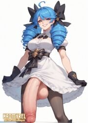 1futa ahoge ai_generated angry angry_expression angry_face balls big_balls big_penis big_testicles blue_hair blush breasts clothed clothing cum cum_drip cum_dripping cum_dripping_from_penis cum_on_penis dominant dominant_expression dress dress_lift dripping dripping_cum eye_contact futa_only futanari gwen_(league_of_legends) huge_balls huge_cock huge_testicles intersex kadmyrel league_of_legends looking_at_viewer penis penis_out penis_under_clothes penis_under_skirt presenting presenting_penis skirt skirt_lift skirt_lifted small_breasts small_tits smirk smirking smirking_at_viewer solo solo_focus submissive_pov taker_pov testicles thighhighs thighs
