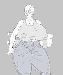 1girls bra breasts chainsaw_man cleavage clothed clothed_female female female_only huge_breasts neutral_expression nipples_visible_through_clothing pants parlona28 quanxi_(chainsaw_man) solo solo_female