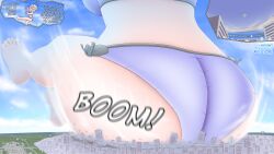 100_percent_orange_juice 2023 accidental_buttcrush accidental_destruction ass_focus building_destruction buttcrush_aftermath city_sized clumsy comic_panel daikaitenf destruction dialogue english english_text extreme_size_difference female female_focus giantess larger_female macro macro_female orange_juice_(company) silver_hair size_difference suguri_(character) suguri_(series) swimsuit two_piece_swimsuit