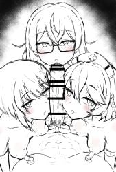 1boy 3girls a.i._voice blush braid braided_hair closed_mouth collarbone completely_nude glasses greyscale hanakuma_chifuyu hetero long_hair long_nipples looking_at_viewer male_pov monochrome nipple_stimulation nipples nude nurse nurse_cap nurse_robot_type_t open_mouth parted_lips penis pov short_hair synthesizer_v threesome utau veiny_penis vignetting vocaloid voldred2525 yuise_kanon