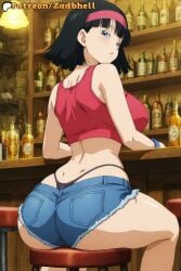 1girls ai_generated anus_focus ass ass_focus big_ass big_breasts black_hair breasts curvy curvy_figure dragon_ball dragon_ball_super dragon_ball_z female girlfriend huge_ass huge_breasts mature_female short_hair videl videl_(dragon_ball_super) zadbhell