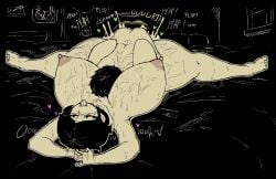1boy 1girls ambiguous_penetration andrew_graves ashley_graves bed bedroom between_breasts big_breasts big_thighs bigger_female black_hair bodily_fluids breast_smother breasts brother_and_sister cum cum_inside cumming cumming_inside female hands_behind_head head_between_breasts heart hugging incest incest_(lore) juzu421 larger_female legs_spread male male_on_female mating_press missionary missionary_position pink_eyes pink_heart sister_and_brother size_difference smaller_male sweat the_coffin_of_andy_and_leyley thick_thighs