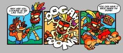 aku_aku balls comic crash_(series) crash_bandicoot english_text erection gay harvzilla male male_only masturbation penis text tiki tiki_mask video_games