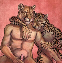 anthro barbs blotch cougar feline feline_penis fur furry male male_only mammal multiple_males ocelot penis yaoi