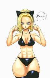 1girl 1girls android_18 big_thighs bikini bikini_bottom bikini_top blonde blonde_female blonde_hair blue_eyes cat_ears color color_edit colored colored_by_op cyborg cyborg_girl dragon_ball edited edited_art edited_by_uploader ghouse light-skinned_female light_skin medium_breasts solo solo_female solo_focus thick_thighs thighhighs thighs