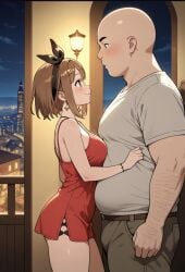 ai_generated dating fat_male flirting older_male_and_younger_female red_dress reisalin_stout seductive_look