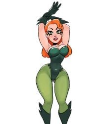 armpits arms_up bodysuit boots breasts cleavage dc_comics gloves green_eyes large_breasts leggings long_hair looking_at_viewer orange_hair poison_ivy skin_tight slim_waist smile tagme thick_thighs vanillasketchy voluptuous wide_hips