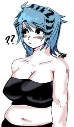 2026 artist_upload bbw big_breasts bigoldstinker blue_hair blush blushing chubby chubby_female fat_female fat_girl hairclip hairclips high_quality highres ibispaint_(artwork) ibispaintx looking_away neutral_expression nipple_outline nipple_piercing oc original original_artwork original_character pierced_nipples piercings scene_hair self_upload sfw short_hair sketch tubetop