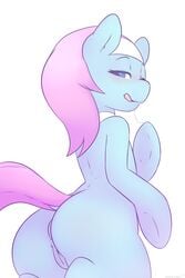 2014 anthro anthrofied ass blue_eyes blue_fur blush dissyshy equine female friendship_is_magic fur hair half-closed_eyes horse looking_at_viewer lotus_blossom mammal my_little_pony plain_background pony pussy saliva solo terrabutt tongue white_background