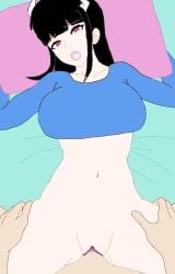 bed bedroom big big_boobs bottomless bottomless_female cow_girl genshin_impact howcow howcow_(vtuber) imminent_creampie male/female male_pov missionary missionary_position nude_male_clothed_female orgasm tartaglia_(genshin_impact) vaginal_penetration