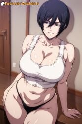 1girls ai_generated ass ass_focus attack_on_titan black_hair breasts cock cosplay curvy curvy_figure huge_ass huge_breasts mature_female mikasa_ackerman patreon short_hair thong zadbhell