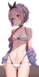 1girl 1girls almost_naked almost_nude background bare_belly bare_chest bare_hands bare_hips bare_legs bare_midriff bare_navel bare_shoulders bare_skin bare_thighs belly bikini bikini_bottom bikini_only bikini_top black_hairband blank_background character_request copyright_request exposed exposed_belly exposed_chest exposed_hips exposed_legs exposed_midriff exposed_navel exposed_shoulders exposed_skin exposed_thighs fit_female hairband halterneck head_tilt inguinal_crease inguinal_ligament konnyaku_(kk-monmon) linea_alba monotone_background mostly_nude naked naked_female naked_woman nearly_nude nude nude_female nudity one_color_background plain_background practically_nude purple-eyed_female purple_eyes short_hair silver-haired_female silver_hair silver_hair_female solid_color_background stomach string_bikini swimsuit swimwear thigh_gap tilted_head white_background white_bikini white_bikini_bottom white_bikini_top white_swimsuit white_swimwear