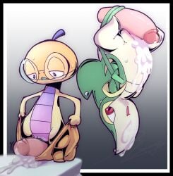 2026 2futas 2girls black_eyes continue_after_cum creamy_cum cum cum_on_body disembodied_penis futa_on_female generation_5_pokemon glasses green_skin grinding half-closed_eyes hanging_upside_down orange_skin penis piercings plump_labia pokemon pokemon_(species) pokemon_bw puffy_pussy pussy pussyjob red_eyes rippledvoice rubbing rubbing_pussy scraggy self_upload shortstack smaller_female snivy standing_on_tip_toes tan_skin thick_cum thick_thighs upside-down vines
