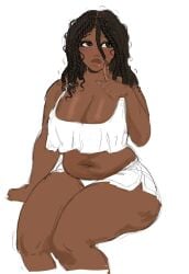 8000wildstar big_thighs big_titties blushing braided_hair brown_skin chubby_female cleavage crop_top_overhang cute_face dark_skin doe_eyes dolphin_shorts fat_ass soft_lips