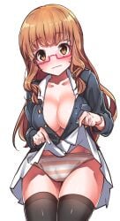 1girls 2d 2d_(artwork) 2d_artwork ashamed background big_boobs big_breasts black_legwear black_stockings black_thigh_highs black_thighhighs blank_background blush_face blush_lines blushing blushing_at_viewer blushing_female blushing_lines breasts brown-eyed_female brown-haired_female brown_eyes brown_hair busty busty_female busty_girl cleavage collarbone digital digital_art digital_drawing digital_drawing_(artwork) digital_media digital_media_(artwork) drawing embarrassed embarrassed_expression embarrassed_female eyebrows_visible_through_hair female female_focus female_only flushed flushed_face flustered flustered_female girls_und_panzer glasses glasses_on_face glasses_on_head groin head_tilt hourglass_figure konnyaku_(kk-monmon) large_boobs large_breasts lean_figure legs_closed legs_together legwear long_hair looking_at_viewer monotone_background narrow_waist one_color_background orange_panties orange_underwear panties partially_exposed_vulva partially_visible_vulva plain_background portrait semi-rimless_glasses shoulders skindentation skirt skirt_aside skirt_lift skirt_pull slender_body slender_waist slim_female slim_waist solid_color_background solo standing stockings takebe_saori thigh_gap thigh_highs thighhighs thighs thighs_together tilted_head under-rim_glasses underwear upper_body white_background white_panties white_underwear wide_hips