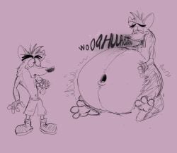 1boy 2026 belly big_belly burping crash_(series) crash_bandicoot gay male male_only monochrome overweight video_games