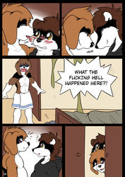 anthro anthro_on_anthro anthro_only canine caught comic conner_(sydneysnake) cum cum_on_face english_text fur furry furry_only licking mammal no_humans raccoon sydneysnake text tj_(sydneysnake) tongue tony_(sydneysnake)