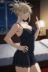 1boy absurdres adult ai_assisted ai_generated big_breasts boku_no_hero_academia breasts female heeven highres himiko_toga male mature middle_finger my_hero_academia patreon patreon_username perfect_body toga_himiko uncensored
