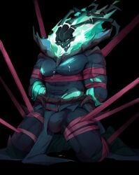 1boy bara big_muscles gay league_of_legends male_only muscular muscular_male thresh tied tied_up tied_up_male yaoi yomagnto