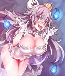 1girl 1girls big_boobs big_breasts boosette breasts busty busty_female busty_girl eyebrows_visible_through_hair ghost grey-haired_female grey_hair hourglass_figure konnyaku_(kk-monmon) large_boobs large_breasts lean_figure legs_closed legs_together mario_(series) narrow_waist open_mouth open_mouth_smile parted_lips pink-eyed_female pink_eyes posing posing_for_the_viewer silver-haired_female silver_hair silver_hair_female slender_body slender_waist slim_female slim_waist smile smiley_face smiling smiling_at_viewer standing thighs_together tongue tongue_out upper_teeth wide_hips