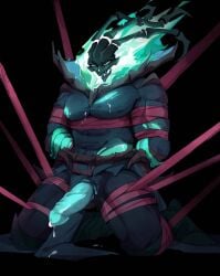 1boy bara big_muscles cock_out dick_out gay league_of_legends male_only muscular muscular_male penis_out thresh tied tied_up tied_up_male yaoi yomagnto