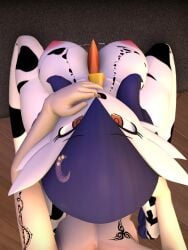 1boy 1boy1girl 1girls 3d :d areolae arm_grab arm_pull bottomless bra_lift breasts chandra_(lucyfercomic) cow_bell cow_print cow_print_armwear cow_print_bikini cow_print_gloves cow_print_legwear cow_print_stockings doggy_style female finger_in_mouth from_behind_position gardevoir half-closed_eyes happy_sex indoors kneeling large_breasts long_hair looking_at_viewer looking_back meddlade moon_hair_ornament nipples on_knees on_sofa open_mouth open_smile orange_eyes pleasure_face pokemon pokemon_(species) pov pov_eye_contact purple_hair rough_sex sex sfm smile sofa vaginal vaginal_penetration