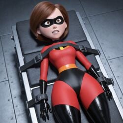 ai_generated bdsm before_rape black_heels bodysuit bondage brown_eyes brown_hair damsel_in_distress elastigirl gaze helen_parr high_heel_boots high_heeled_boots high_heels highres in_trouble preparing red_clothing staring strapped_down strapped_in superhero superhero_costume superheroine test_subject tight_clothes tight_clothing wide_hips