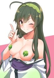 1girls 2d 2d_(artwork) 2d_artwork ;) ahoge background big_boobs big_breasts blush_face blush_lines blushing blushing_at_viewer blushing_female blushing_lines breasts breasts_apart brown-eyed_female brown_eyes busty busty_female busty_girl censored censored_breasts censored_nipples character_request closed_mouth_smile collarbone copyright_request digital digital_art digital_drawing digital_drawing_(artwork) digital_media digital_media_(artwork) drawing elbows exposed eye_closed eyebrows_visible_through_hair female female_focus female_only fingers flushed flushed_face green-haired_female green_hair hair_between_eyes half_naked half_nude inframammary_fold konnyaku_(kk-monmon) large_boobs large_breasts lean_figure long_hair looking_at_viewer midriff multicolored_background naked naked_female naked_woman narrow_waist nude nude_female nudity one_eye_closed one_eye_open partially_undressed pink_background plain_background portrait semi_nude shoulders sidelocks slender_body slender_waist slim_female slim_waist smile smiley_face smiling smiling_at_viewer solo standing two-tone_background underboob upper_body white_background wink winking winking_at_viewer winking_eye