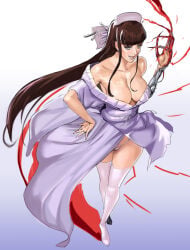1girls 2016 areola_slip areolae bangs big_breasts blood breasts brown_hair claws cleavage female female_only kneehighs lady_deathstrike large_breasts long_hair marvel mikazuki_shigure nurse_cap panties redesign solo solo_female thick_thighs x-men