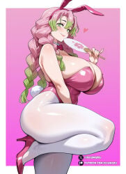 1girls ai_generated ass ass_bigger_than_head bowtie braid braided_hair breasts breasts_bigger_than_head bunny_ears bunny_girl bunny_tail bunnysuit cleavage demon_slayer fan feet female front_view green_eyes green_hair huge_breasts kanroji_mitsuri kimetsu_no_yaiba large_ass large_breasts leg_up mitsuri_kanroji night night_time pantyhose patreon_logo patreon_username pink_bunnysuit pink_hair pink_suit pussy smile smiling_at_viewer solo solo_female solo_focus thighhighs thighs waving waving_at_viewer white_pantyhose