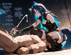 ai_generated animal_ears aphrodisiac asphyxiation big_penis bondage cum cum_everywhere cumshot cute detailed_background dominant dominant_female evil_smile eyes_rolling_back facesitting female femdom fox_ears ftdeathai penis pheromones post-orgasm post-orgasm_torture red_eyes reverse_rape rope rope_bondage school school_uniform schoolgirl sitting_on_face skirt smug story submissive submissive_male tail text thick_thighs threesome younger_female